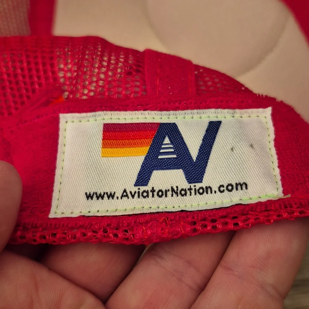 AVIATOR NATION Smiley Face Red‎ Gold Yellow Trucker Mesh Snapback Hat Cap